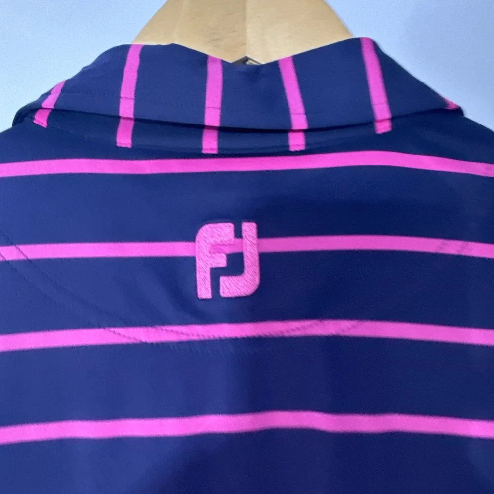 FootJoy Mens Large ProDry Golf Polo Shirt Navy Pink Striped Honeybrook Golf Club